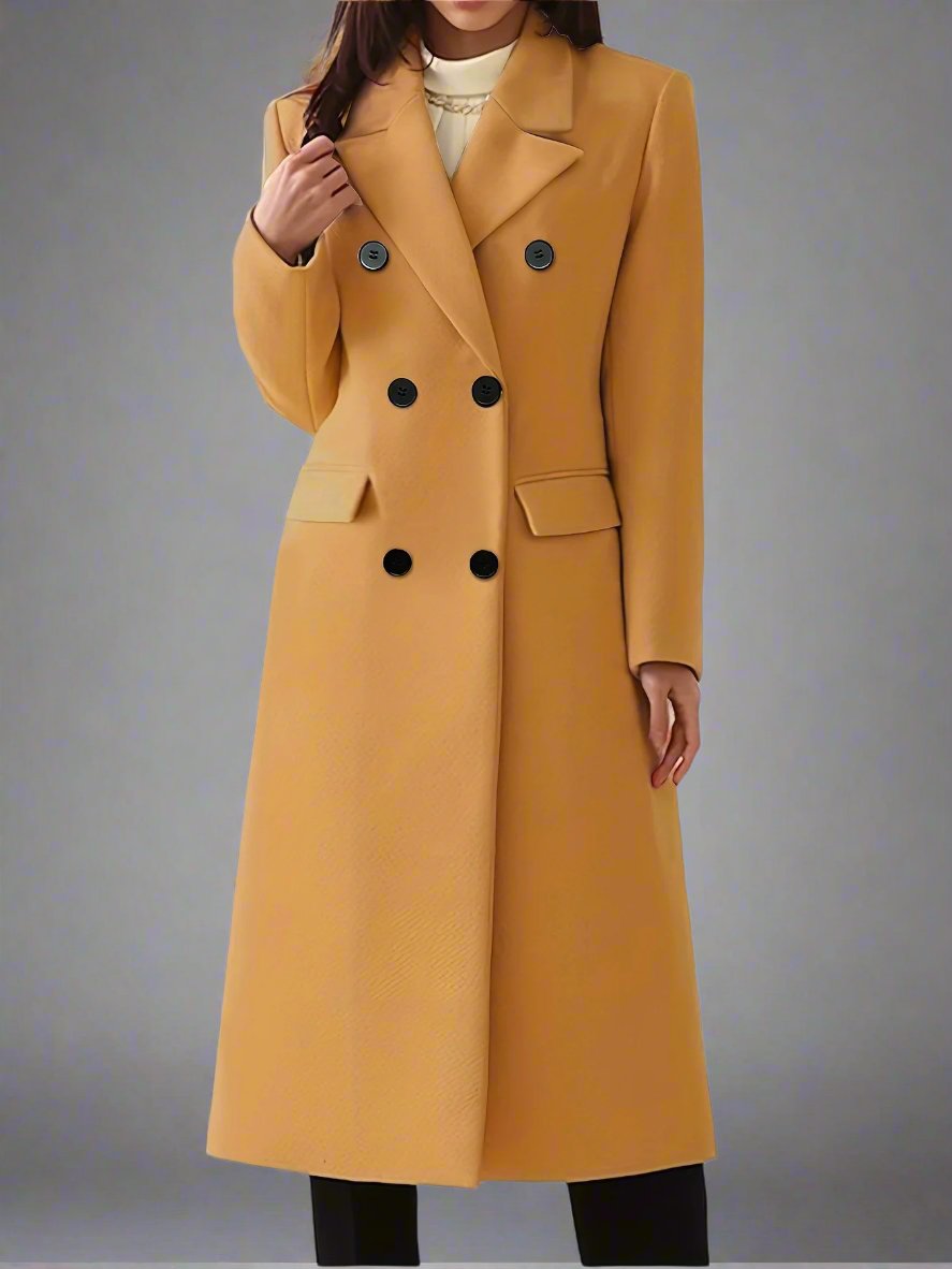 Yellow Double Breasted Lapel Neck Coat