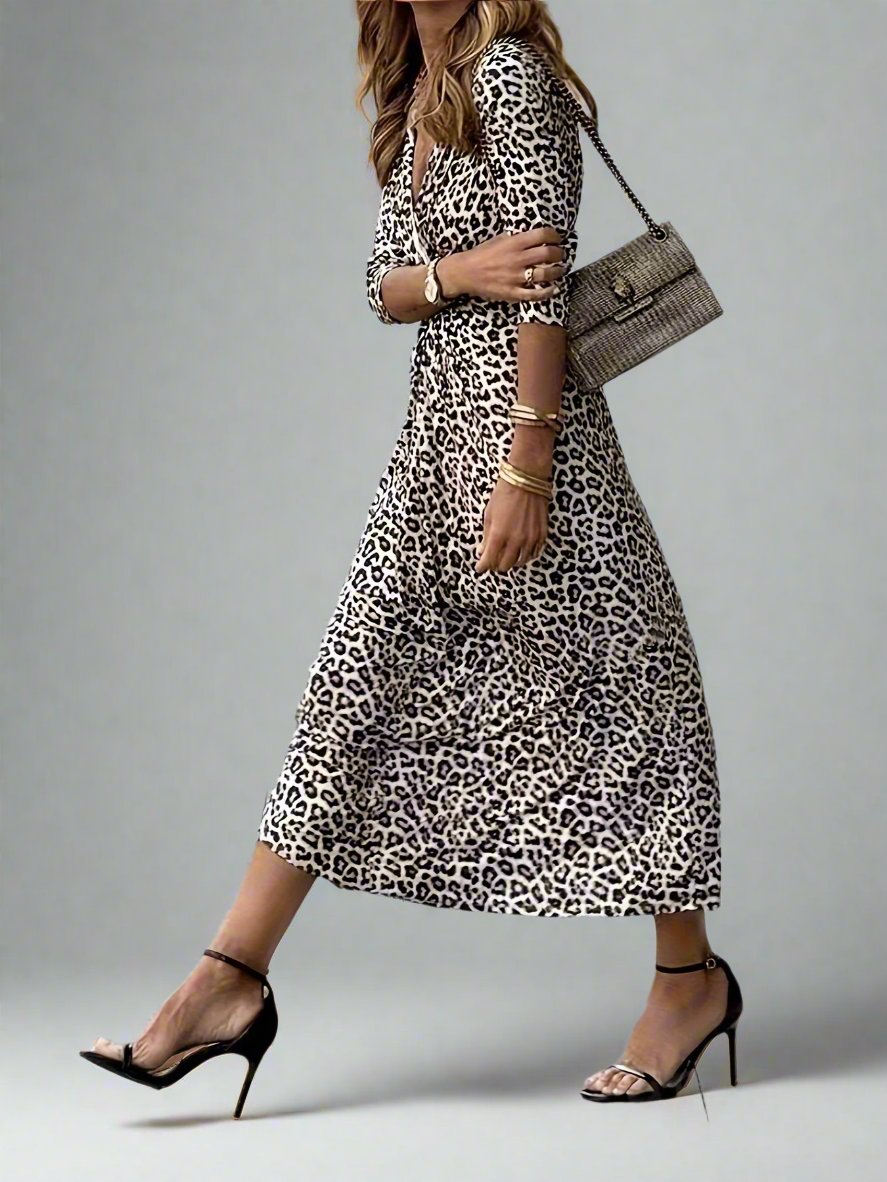 Elegant Leopard Print Midi Dress with Twist Detail