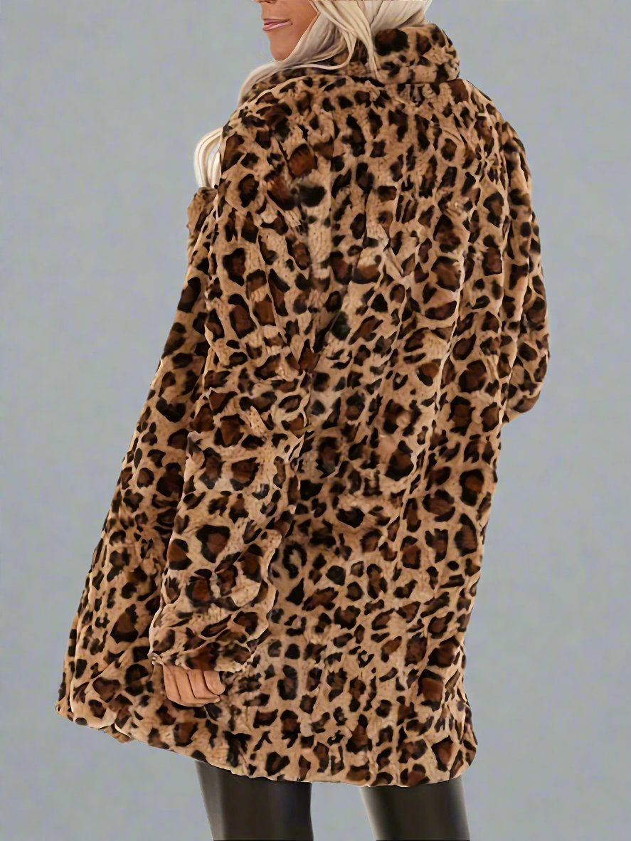 Elegant Leopard Print Faux Fur Coat