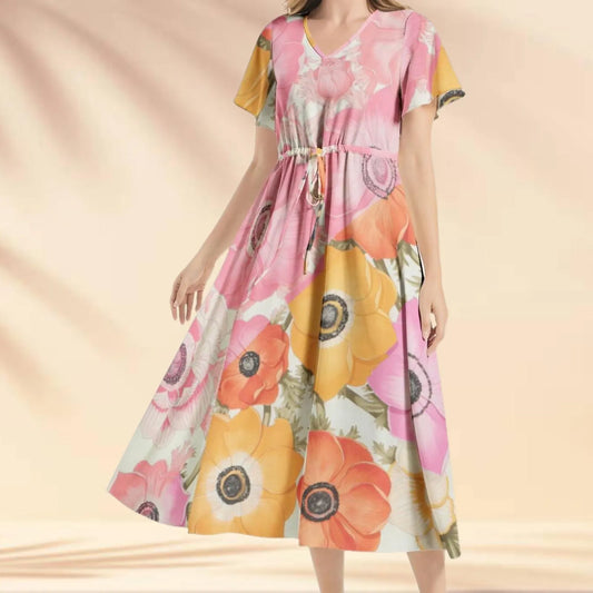 Stunning Ferragamo floral print maxi dress featuring a flowing silhouette and vibrant botanical designs, perfect for any special occasion.

