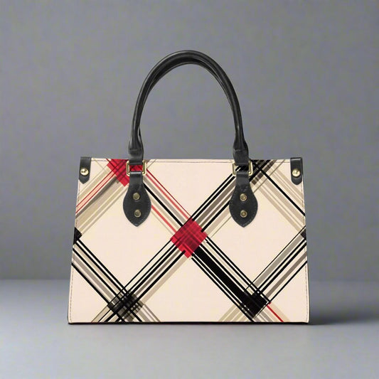 Front view of the Classic English Beige Check Tote Bag showcasing its timeless design.