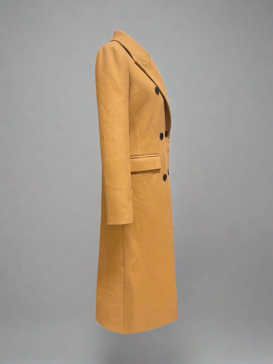 Yellow Double Breasted Lapel Neck Coat