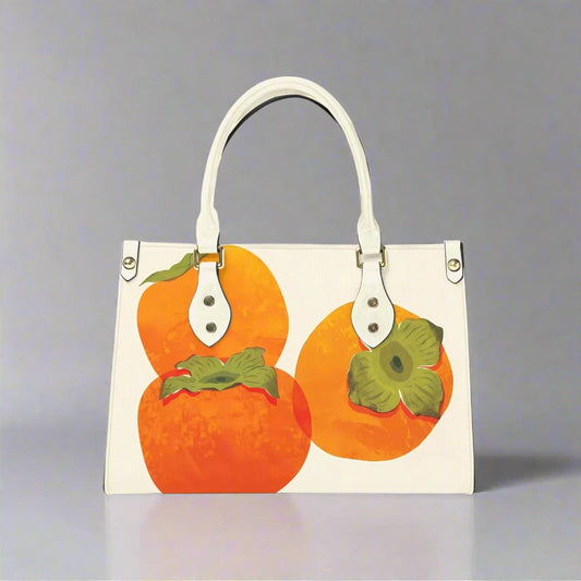 Front view of the Pomegranate Mini Tote Bag showcasing its vibrant design