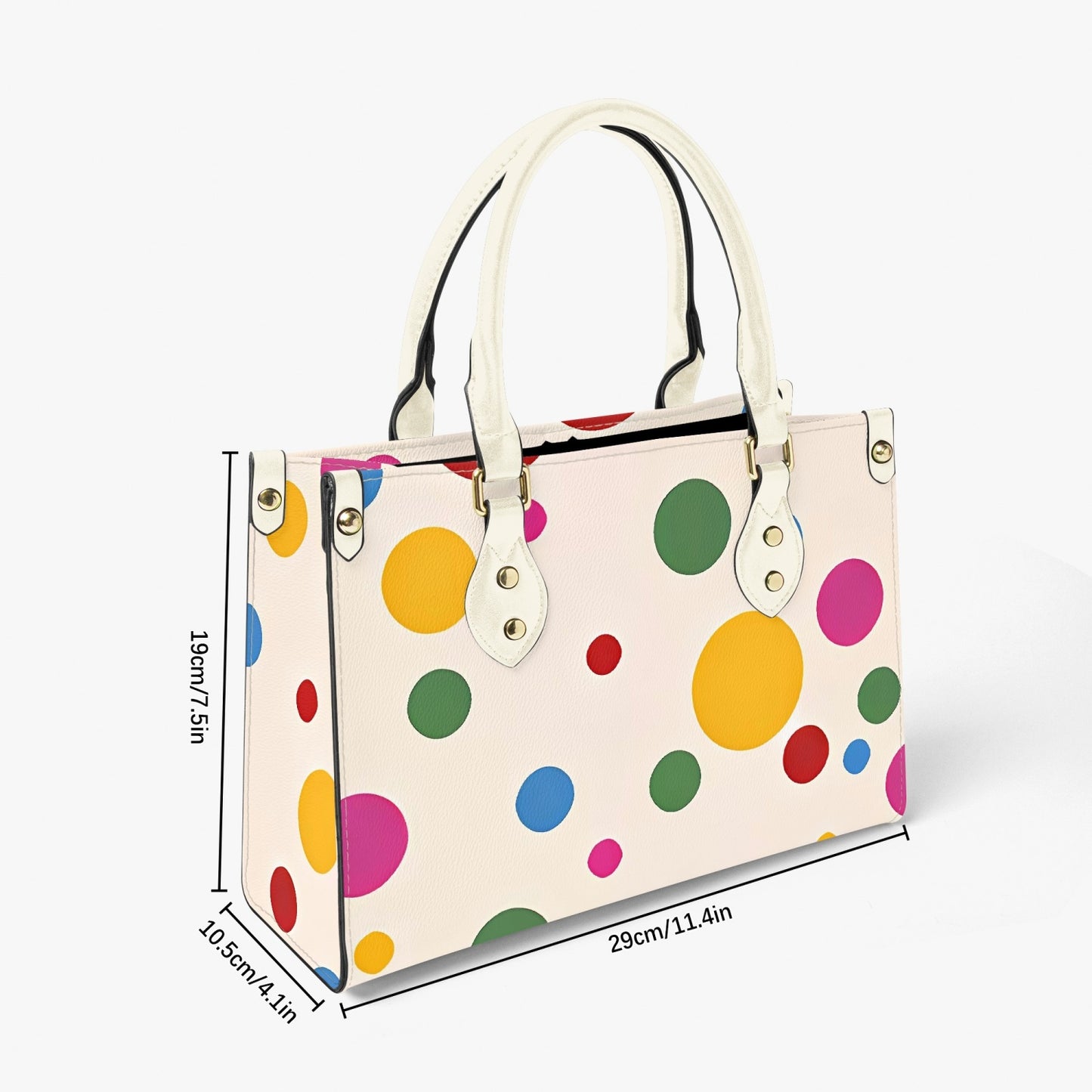 Yayoi Kusama Rainbow Tote Bag adorned with vibrant dotted patterns.