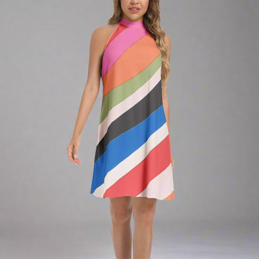 Front view of the Retro Colorful Marmo Dress showcasing its vibrant design