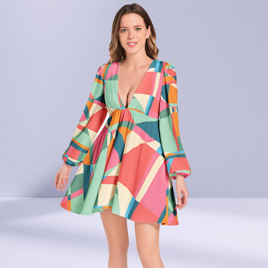 Front view of the Retro Vibe Short Dress showcasing its fun and colorful design.