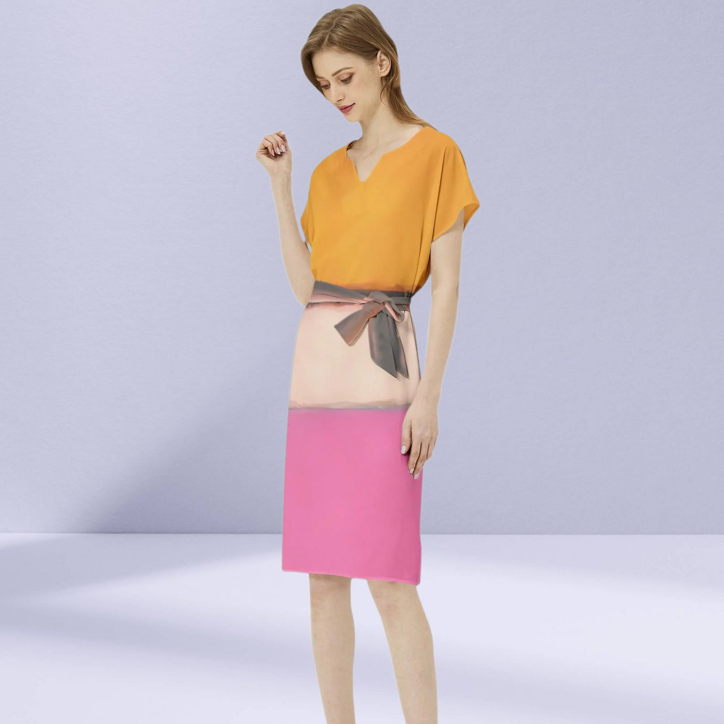 Back view of the Rothko Orange Pink Dress featuring a chic and simple design.