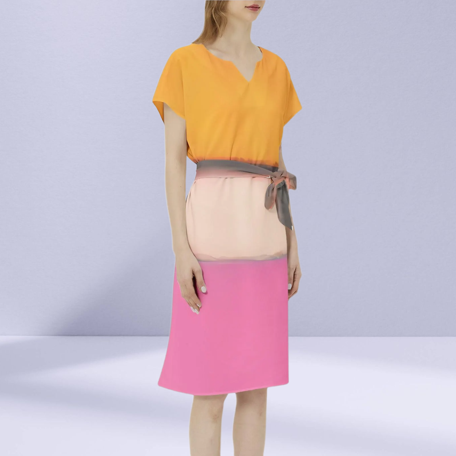 Front view of the Rothko Orange Pink Dress showcasing its vibrant colors