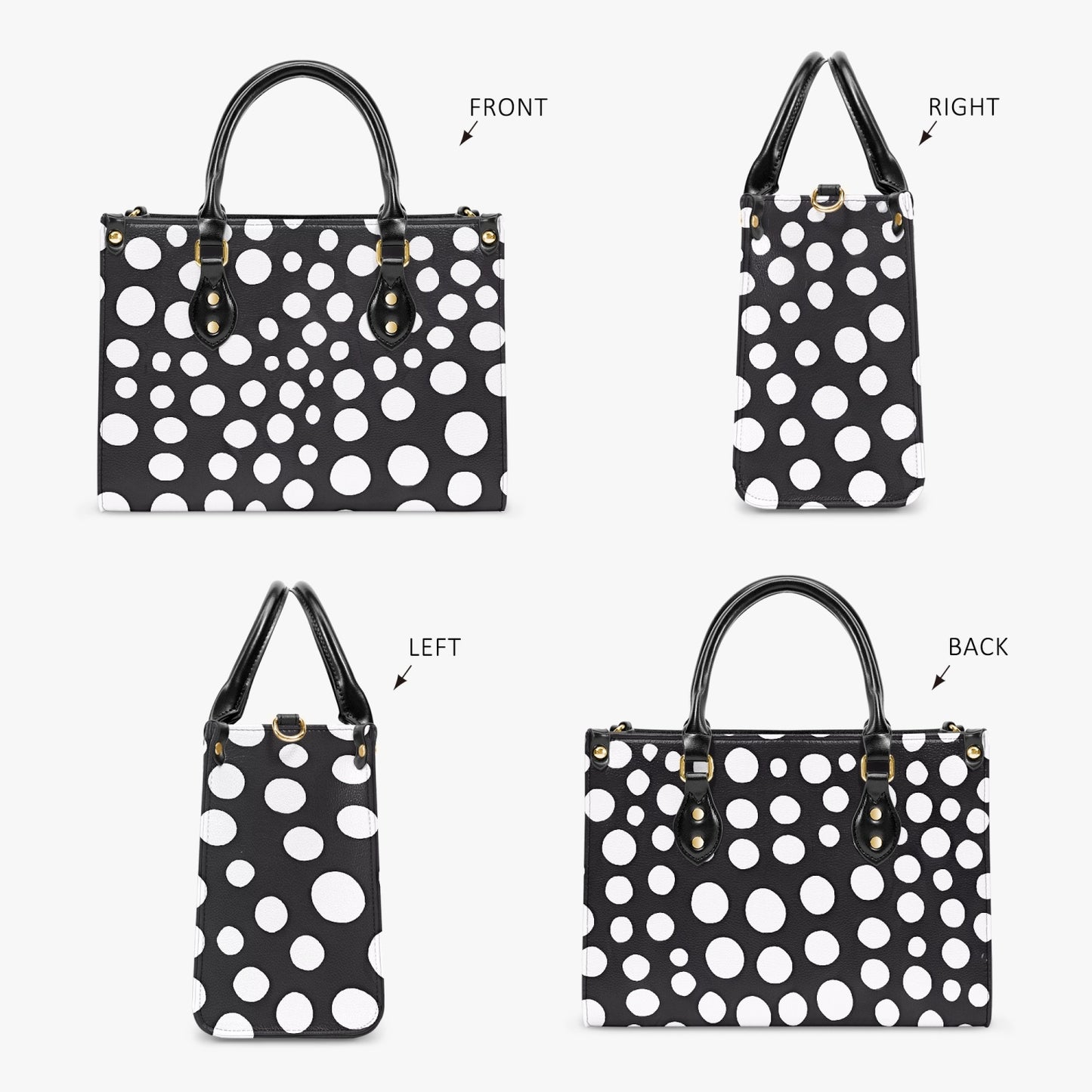 Back view of the Yayoi Kusama White Dot Tote Bag featuring a smooth finish.