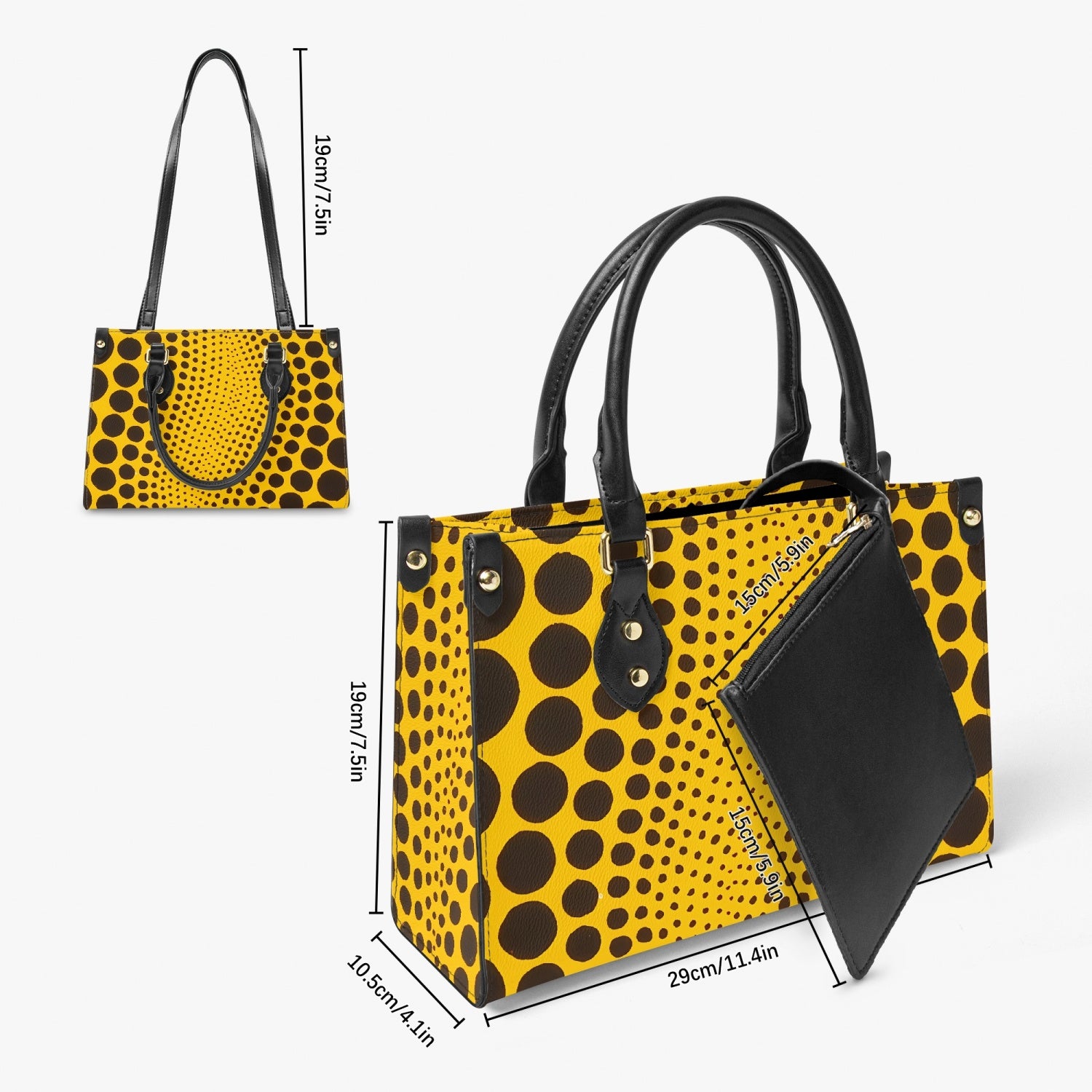 Close-up of the Yayoi Kusama Yellow Dot Tote Bag's fabric, showcasing quality and print details