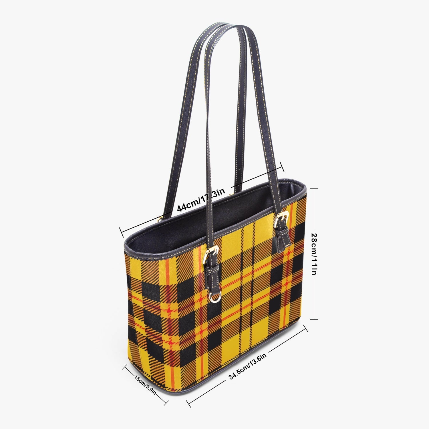 Yellow Tartan Large Vegan Leather Tote Bag styled with accessories for a trendy look.